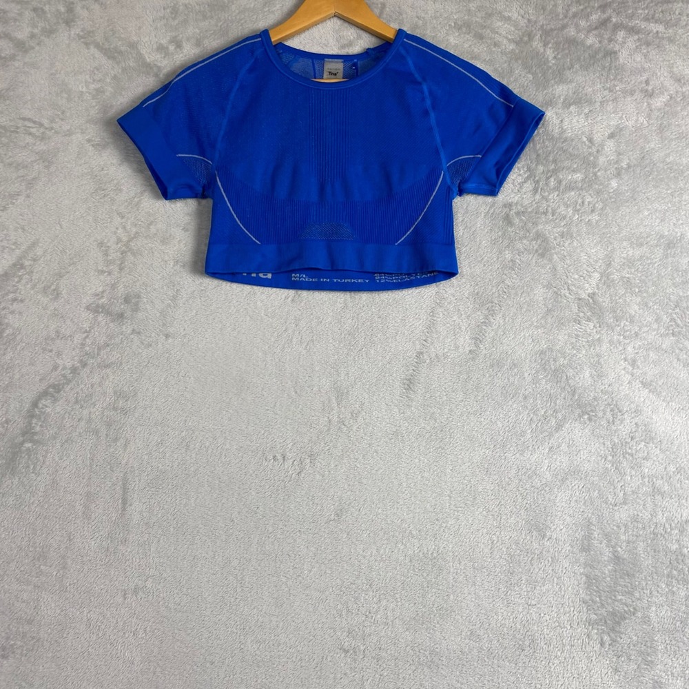 Tna Aritzia Women Blue Seamless Short Sleeve Crop Top Activewear M/L‎ Pilates